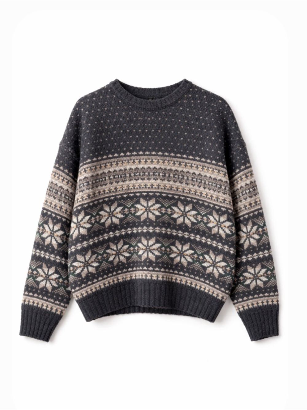 Northeast Outfitters Vintage Wool Charcoal Fair Isle Crewneck Sweater